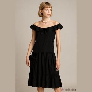 80s Albert Nipon Union Label Off-the-shoulder Cocktail Dredd Drop Waist Small